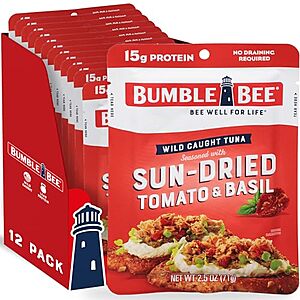 $6.60 /w S&S: 12-Pack 2.5-Oz Bumble Bee Wild Caught Tuna Pouches (Various)