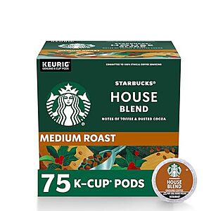 75-Ct Starbucks K-Cup Coffee Pods for Keurig Brewers (Medium Roast, House Blend) $28 w/ Subscribe & Save + Free S/H