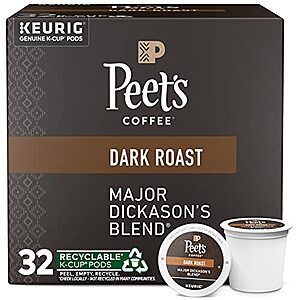 $12.21 /w S&S: Peet's Coffee, Dark Roast K-Cup Pods for Keurig Brewers - Major Dickason's Blend 32 Count