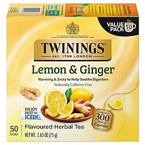 $26.64 /w S&S: Twinings Lemon & Ginger Herbal Tea, 50 Count Pack of 6, Decaffeinated