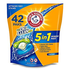 $5.17 /w S&S: 42-Count Arm & Hammer Plus OxiClean 5-in-1 Laundry Detergent Power Paks