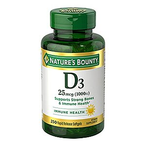 $3.27 /w S&S: 250-Count Nature's Bounty Vitamin D3 1000 IU Rapid Release Softgels