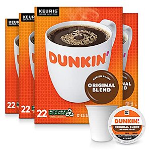 $33.24 w/ S&S: 88-Count Dunkin' Medium Roast Coffee K-Cup Pods (Original Blend) at Amazon