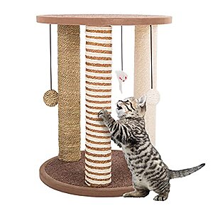 $18.33: Cat Scratching Post - 3 Scratcher Posts with Carpeted Base Play Area and Perch at Amazon