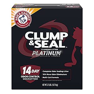 [S&S] $22.03: 37 lbs ARM & HAMMER Clump & Seal Platinum Multi-Cat Complete Odor Sealing Clumping Cat Litter