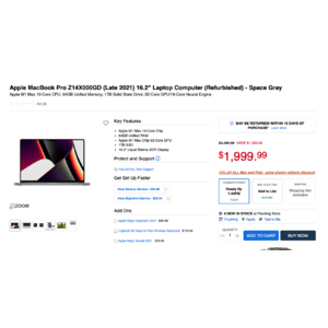 Refurb MacBook Pro 16” M1 Max 64gb 1Tb SSD (Microcenter In Store Only) YMMV - $1999.99