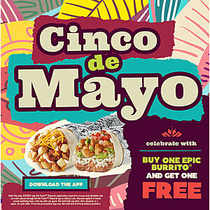 Del Taco: BOGO Epic Burrito & Free Delivery (5/5/2022 only)