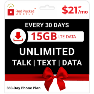 360-Day Red Pocket Prepaid Plan: Unlimited Talk & Text + 15GB Data / Month $260 + Free Shipping