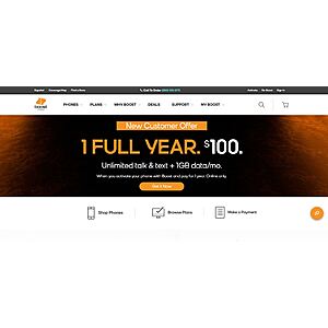 Boost Mobile $100 FULL YEAR Unlimited Talk, Text + 1GB Monthly Data w/ Hotspot *ONLINE ONLY*
