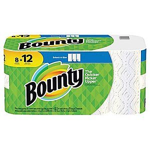 Bounty Select-A-Size 2-Ply Paper Towels, 11" x 5-15/16", White, 83 Sheets Per Roll, Pack Of 8 Giant Roll = 12 Reg $9 or $8 w/sub Office Depot/Max STORE PICK UP ONLY