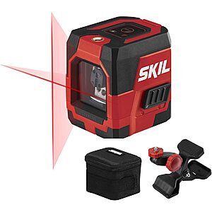 SKIL 50ft. Red Self-Leveling Cross Line Laser Level with Horizontal and Vertical Lines, Rechargeable Lithium Battery with USB Charging Port, Clamp & Carry Bag Included