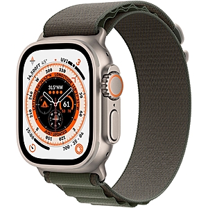 Apple Watch Ultra (GPS + Cellular) 49mm Titanium Case with Green Alpine Loop Medium Titanium MQEW3LL/A - $599.00
