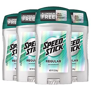 Speed Stick Men's Deodorant, Regular Aluminum Free, 3 Ounce, 4 Pack S&S F/S with Prime @ Amazon $5.66 or less