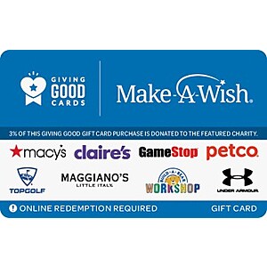 Happy eGift Cards: $57.50 Giving Good Make A Wish eGC (GameStop, Macy's & More) $50 & More
