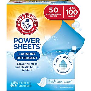 50-Ct Arm & Hammer Power Sheets Laundry Detergent from $1.50 w/ Subscribe & Save