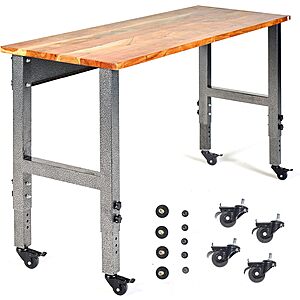 Prime Members: 48" Fedmax Rolling Workbench w/ Acacia Wood Top + Adjustable Legs $77.50 + Free Shipping