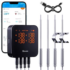 Govee WiFi BBQ Meat Thermometer with 4 Probe, Bluetooth - $40