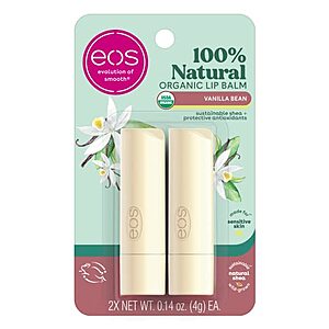 [S&S] $2.20: eos 100% Natural & Organic Lip Balm Sticks- Vanilla Bean, 0.14 oz, 2-Pack