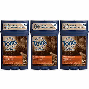 Tom's of Maine Natural Long Lasting Men's Deodorant Stick, Deep Forest, 2.25 Ounce, Pack of 3 [Deep Forest] $6.16