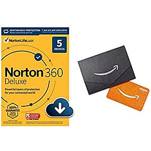 Norton 360 Deluxe for up to 5 Devices + $10 Amazon.com Gift Card $24.99