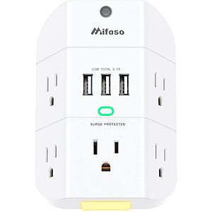 Mifaso outlet Extender with 5 AC outlets ,  3 USB Charging Ports, 1800 Joules Surge protection, night light, ETL & FCC certified $11.39