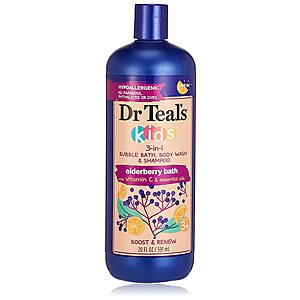 20-Oz Dr Teal's Kids 3 in 1 Elderberry Bubble Bath, Body Wash & Shampoo $3.25 w/ Subscribe & Save