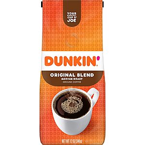 12-Oz Dunkin' Original Blend Ground Coffee (Medium Roast) $5.39 + Free Shipping