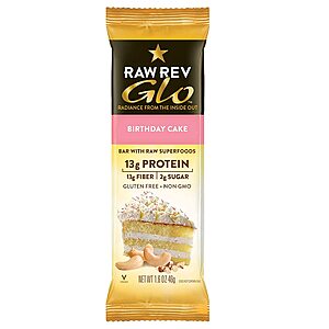 12-Pack 1.6-Oz Raw Rev Glo Vegan High Protein Bars (Birthday Cake) $14.90 + Free S&H w/ Prime or $25+