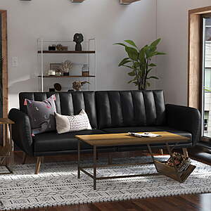 Novogratz Brittany Futon Sofa Bed and Couch Sleeper (Black Faux Leather) $153 & More + Free Shipping