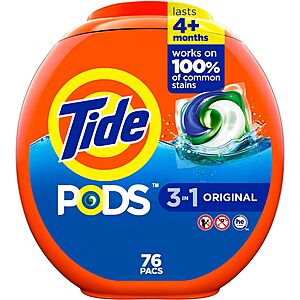 76-Count Tide Pods Liquid Laundry Detergent Soap Pacs (Original Scent) $14.95 w/ S&S + Free S&H w/ Prime or $35+