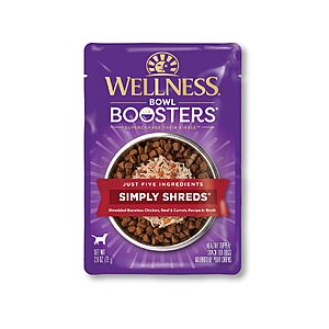 12-Pack 2.8-Oz Wellness CORE Bowl Boosters Simply Shreds Natural Grain Free Wet Dog Food Mixer or Topper (Chicken, Beef, Salmon or Tuna) $12.55 w/ S&S + Free S&H on $35+