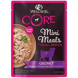 12-Pack 3-Oz Wellness CORE Natural Grain Free Small Breed Wet Dog Food (Chunky Chicken & Chicken Liver Entrée in Gravy) $9.40 w/ S&S + Free S&H w/ Prime or $35+