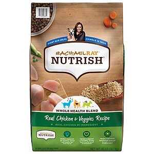 40-Lbs Rachael Ray Nutrish Premium Natural Dry Dog Food (Real Chicken & Veggies Recipe) $22.25 + Free Shipping w/ Prime or on $35+