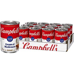 12-Pack 10.5-Oz Campbell's Condensed 25% Less Sodium Cream of Mushroom Soup $10.80 w/ S&S + Free Shipping w/ Prime or on $35+