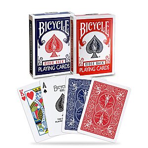 4-Count Bicycle Standard Rider Back Playing Card Decks (2 Red, 2 Blue) $6.75 + Free Shipping w/ Prime or on $35+