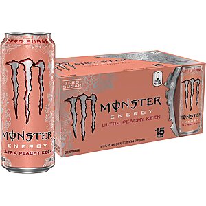 15-Pack 16-Oz Monster Energy Sugar Free Energy Drink (Ultra Peachy Keen) $16.60 w/ S&S + Free Shipping w/ Prime or on $35+
