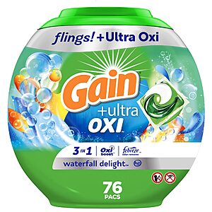 76-Count Gain flings Ultra Oxi Laundry Detergent Pacs (Waterfall Delight Scent) $12.15 w/ S&S + Free Shipping w/ Prime or on $35+