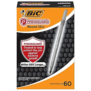 60-Pack BIC PrevaGuard Round Stic Ballpoint Pen (Medium Point, Black Ink) $5.62 + Free Shipping