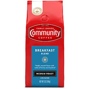 12-Oz Community Coffee Ground Coffee (Breakfast Blend Medium Roast or Signature Blend Dark Roast) $4.20 w/ S&S + Free S&H w/ Prime or $35+