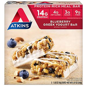 5-Count 1.69oz Atkins Protein Meal Bar (Blueberry Greek Yogurt) $5.15
