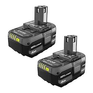 2 pack RYOBI ONE+ 18V Lithium-Ion 4.0 Ah Battery, $69, free shipping, Home Depot