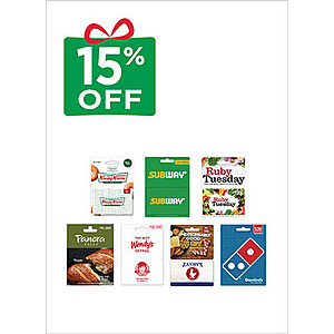 Dollar General in store, 15% off select Dining, Streaming and Gaming gift cards (Subway, Panera, Wendy's, XBOX, Gamestop, Playstation, Fandango + more)