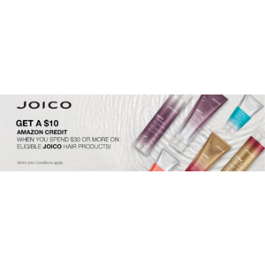 Amazon, purchase $30 of eligible Joico hair products, receive $10 Amazon credit to use in Amazon 4 star rewards store