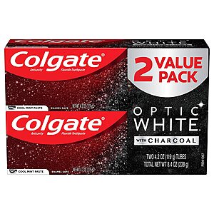 2-Pack 4.2-Oz Colgate Optic White Charcoal Toothpaste w/Fluoride (Cool Mint) $5.24 ($2.62 each) w/ S&S + Free Shipping w/ Prime or on orders over $25