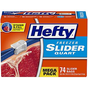 74-Count Hefty Slider Freezer Bags (Quart) $6.33 w/ S&S + Free Shipping w/ Prime or on orders over $25