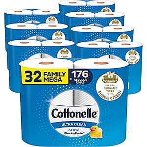 32-Count Cottonelle Ultra Clean Family Mega Rolls Toilet Paper $24.35 w/ S&S + Free Shipping w/ Prime or on orders over $25
