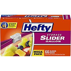 66-Count Hefty Slider Storage Bags (Gallon Size) $4.89 w/ S&S + Free Shipping w/ Prime or on orders over $25