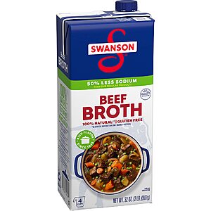 32-Oz Swanson 50% Less Sodium Beef Broth $1.89 w/ S&S + Free Shipping w/ Prime or on orders over $25
