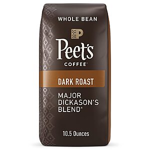 10.5-Oz Peet's Coffee Dark Roast Whole Bean Coffee (Major Dickason's Blend) $4.97 w/ S&S + Free Shipping w/ Prime or on orders over $35