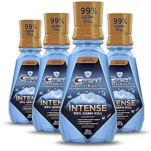 4 pack Crest Pro Health Intense Mouthwash with CPC (Cetylpyridinium Chloride), Clean Mint, 16.8 Fluid Ounce: $11.2 or lower
